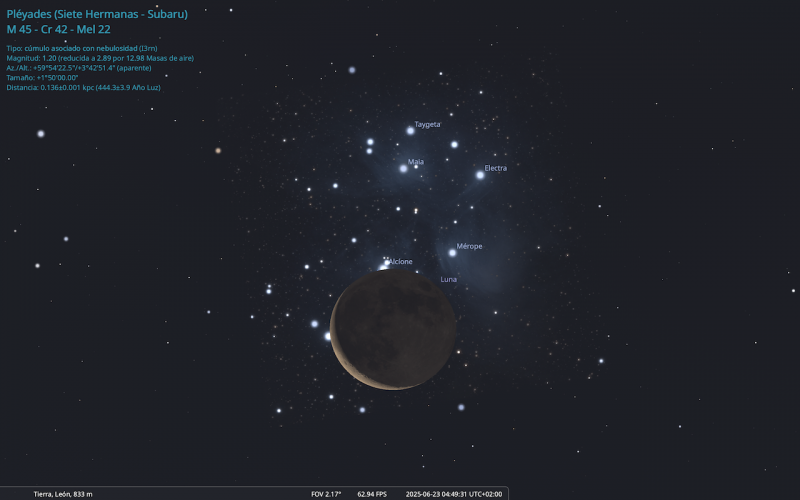 Ocultación de Alcíone por la Luna (23/6/2025)